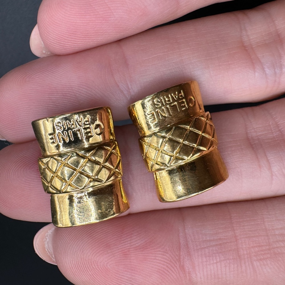 LOT 1042 24K gold plated Celine vintage clip ok earrings EUC - Picture 7 of 13